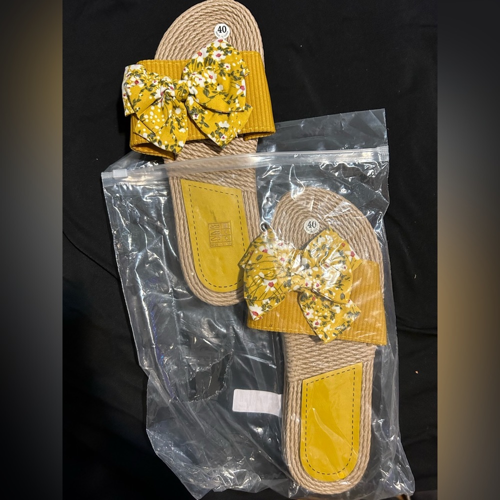 Floral Pattern Bow Decor Espadrille Slides - Picture 1 of 3